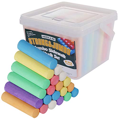 Jumbo Sidewalk Chalks for Kids, Maxzola inc. 61 Pcs Washable Non-Toxic Chalk for toddlers, Outdoor, Street, Chalkboard Bulk Chalk Play Art Set