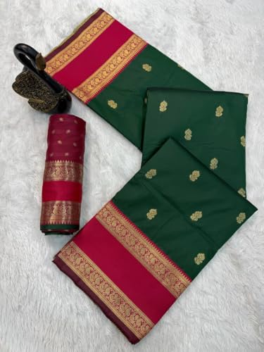 Image of Dharmavaram Pattu Paithani Saree Pure Silk Zari Weaving Floral Border Rich Pallu With Blouse Piece