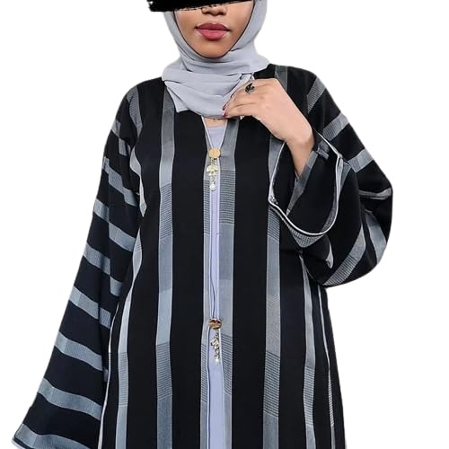 Samaira Fashion Black n Grey Abaya Long Maxi Dress Long Sleeves Evening Dress Abayas for Women Muslim Party Wear Naqab Hijab Burkha
