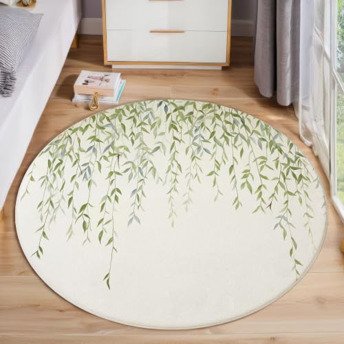 Tapis rond 80cm vert lavable en machine style aquarelle - 2