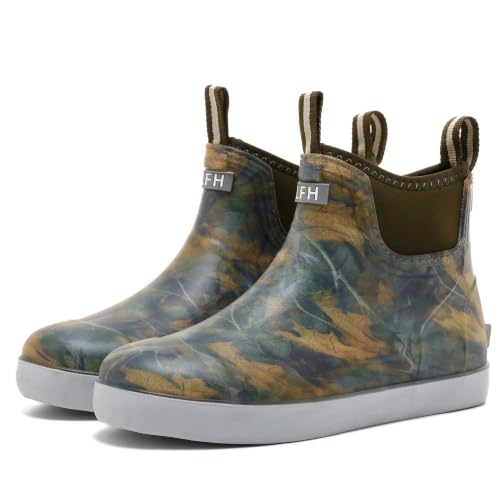 Image of Men's Deck Boots, Deck Shoes Waterproof Rain Boots, Saltwater Fishing Ankle Boots, Non-Slip Rubber Garden Muck Boots for Gardening Boating Camping Sailing Fishing