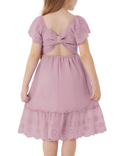 GRACE KARIN Girls Bow Back Dress Summer Beach Party Casual Sundress Ruffle Backless Dress for Teens Girls Size 6-14