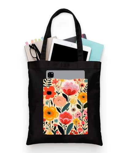 Image of ZORI Black Tote Bag With Pocket Printed Designed Canvas Tote Bags For Women large capacity,Tote bag For Shopping, College, Travel, More Canvas Handbag For Unisex Bag