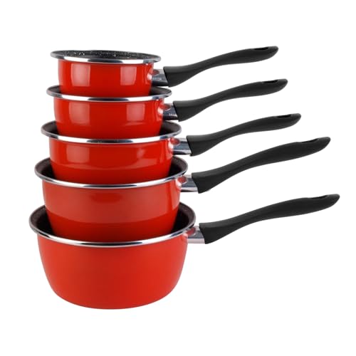 VITRINOR Lot de 5 casseroles émail Rouge Induction Intérieur façon Pierre