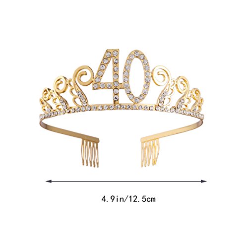 Frcolor Kroon verjaardag 40 Diadeem tiara met haarkam kristal strass verjaardagscadeau 40 jaar (goud) - Image 5