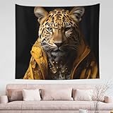 QWVBN Léopard dans une veste en cuir Tapisserie décorative en tissu avec une texture douce, adaptée pour une suspension murale, décoration de dortoir, etc.