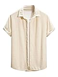 ZAFUL Mens Short Sleeve Button Down Shirt Jacquard Textured Summer Casual Top 0-Light Coffee M