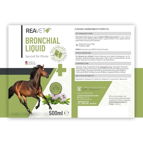 ReaVET Bronchial Liquid 500ml für Pferde I Wohltuend bei trockener & kalter Luft, Sekundierend nach Atemwegsreizungen - Naturprodukt Ohne Zusätze
