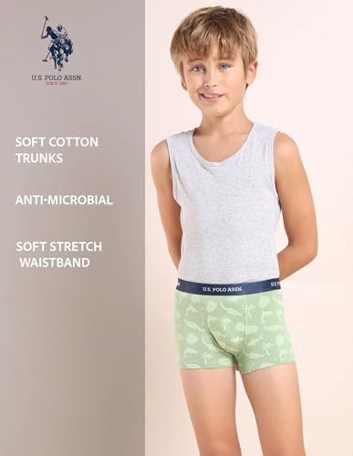 Image of U.S. Polo ASSN. Boy's EKT07 Mid Rise Cotton Spandex Underwear Trunks - Pack of 5
