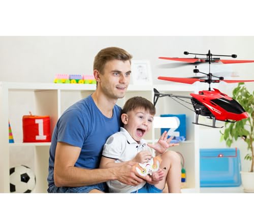 Image of RC Helicopter with Hand Gravity Sensor for Kids Flying Remote Control Toy, Chargeable LED Light & Smart Safety Sensor, Indoor Outdoor Play, for Boys & Girls - Pack of 1 ((red)
