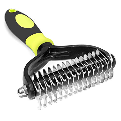 LUKACY Dog Brushes for Grooming, Cat Brush for Shedding and Grooming, Deshedding Brush Comb Remover Undercoat Rake Dematting Tool for Pet Small Large Long Hair Poodles 2 Sidedï¼ˆYellow Lï¼‰