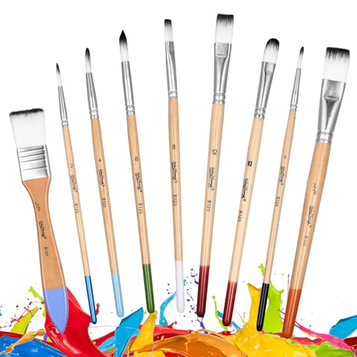 9 Pcs Pinceles para Pintura Acrílica, Brochas Pintura Set, Pinceles para Arte, Cepillo de Nailon Profesional para Decoración Acuarelas Acrílicos Barniz Pinturas óleo Artista