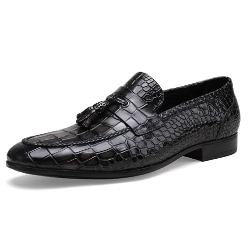 Men's Leather Tassel Loafers, Fashion Crocodile Printed Slip On Dress Shoes Casual Party Shoes Business Weddings Loafers for Mens4