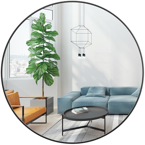 GAOMON Espejo redondo negro mate 2024, espejo de baño ecológico HD, espejo circular con marco de metal, espejo de pared para entrada, baño, tocador, sala de estar, pasillo, fácil de instalar (36