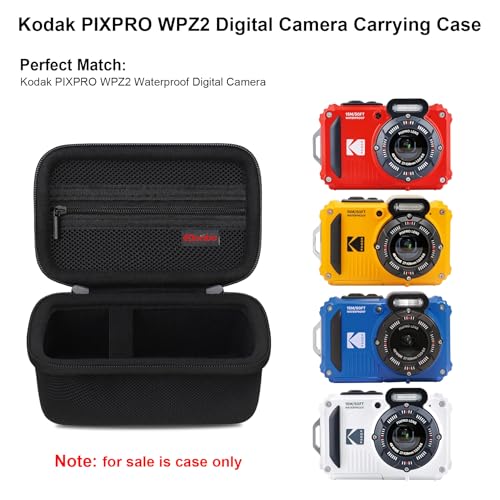 Image of Elonbo Camera Carrying Case for Kodak PIXPRO WPZ2 Waterproof Digital Camera | Camera Carrying Case, Hard Bag, with Mesh Pocket Wrist Strap Double Zipper, for Vlogging, Travel Protective Storage, Black