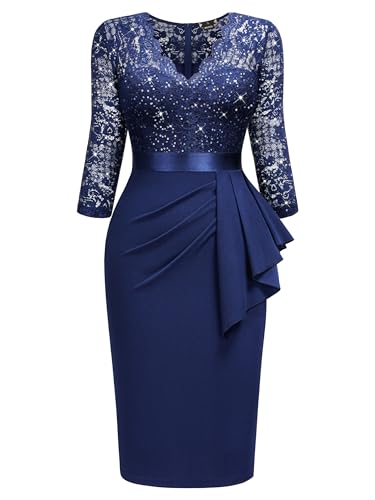 Image of Miusol Women's Retro V Neck Floral Lace Ruffle Style Cocktail Party Dress