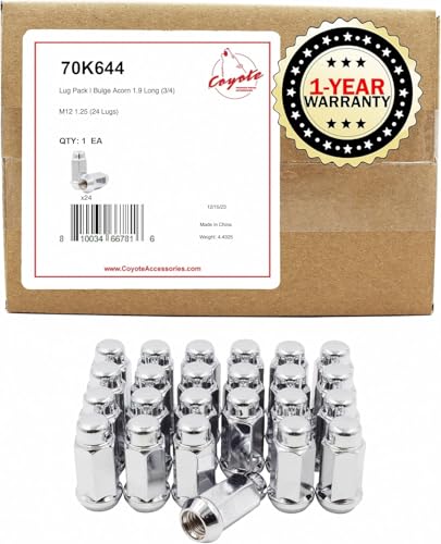 Image of Wheel Accessories Parts 24 Pcs M12 x 1.25 12 x 1.25 Thread Bulge Acorn 1.90 inch Long Lug Nuts Chrome 3 /4 inch 19mm Hex Fits Nissan Titan (Non XD)
