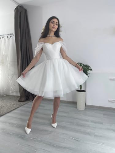 Off Shoulder Short Wedding Gowns Puffy Sleeves Wedding Dresses for Bride Tulle Prom Homecoming Dress4