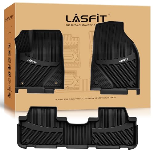 Image of LASFIT Floor Mats for Toyota Highlander 2014-2019 (Not for Hybrid) All Weather Custom Fit Floor Liner for Highlander LE /XLE /SE /Limited /TPE Front and Rear 2 Row Car Mats,Black