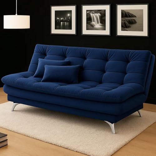 Image of FURNY Eagel 3 Seater Fabric Sofa Cum Bed Set with 2 Cushions, Best Fit for Indian Homes, Living Rooms, Offices with 3 Year Warranty (Dark Blue Color-Fabric)