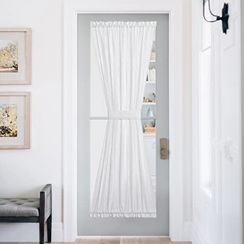 NICETOWN Lined Look Door Panel - Semitransparent Voile Window Curtain Panel Semi Sheer for Patio/Sliding Glass Door with One Bonus Tieback, 52" Width