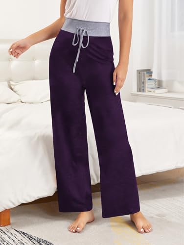 Image of iChunhua Women's Comfy Stretch Floral Print Drawstring Palazzo Wide Leg Lounge Pant