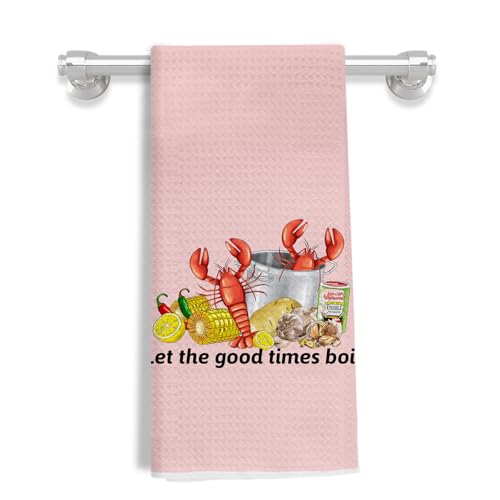 FGFK Funny Crawfish Season Kitchen Towels, Seafood Boil Party Supplies, Lobster Lover Gifts Dish Tea Towels for Kitchen Decor, Let The Good Times Boil Coastal Beach Nautical Hand Towels, 16x24 Inch