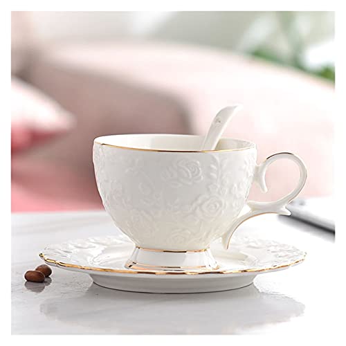 DDKYHU Becher, Keramiktassen und Untertassen-Set, kontinentales Teeservice, Kaffeetasse, weißes Porzellan, Nachmittagsteetassen-Set, Kaffeetasse (F)