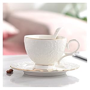 Ceramic Coffee Mug Ceramic Cups and Saucers Set Continental Tea Set Coffee Cup White Porcelain Afternoon Tea Cup Set(Gold) (White)