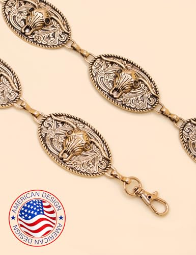 Image of TOPACC Western Metal Concho Belt for Women Cowgirl Chain Belts for Dresses Jeans Country Concert Outfit