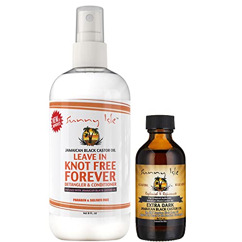 Sunny Isle Jamaican Black Castor Oil Knot Free Forever Leave-In Detangler & Conditioner 8Oz And Extra Dark Jbco 2Oz Bundle | Moisturizes & Stimulates Hair Growth | Softens & Eliminates Frizz #TOP20