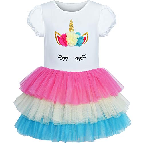 Sunny Fashion Girls Dress Rainbow Unicorn Tutu Dancing Ballet Tiered Skirt Size 7 #TOP13