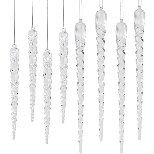 STEFORD Clear Acrylic Icicle Christmas Tree Ornaments-24PCS Icicles Ornament Set