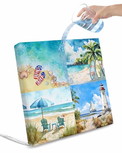 2 Pack Summer Beach Waterproof Cushion Covers with Ties, Outdoor Patio Chaise Lounge Chair Seat Cushion Slip Covers Replacement(Only Cover) Modern Tropical Coastal Ocean Seaside 22