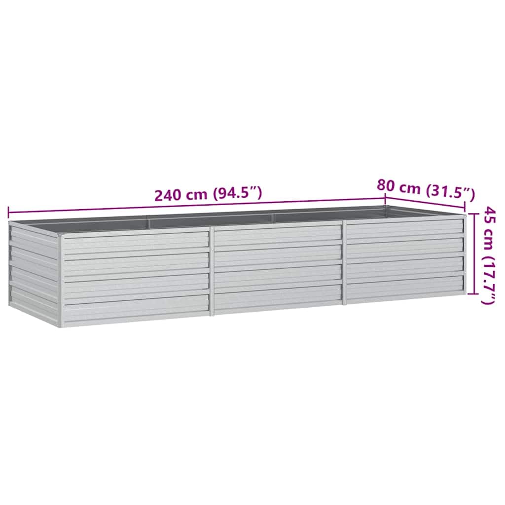 vidaXL Letto Rialzato Giardino 240x80x45 cm in Acciaio Zincato Argento