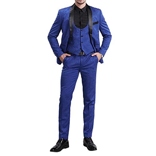 YFFUSHI Men's Elegant Jacquard 3 Piece Suit Shawl Lapel Slim Fit Tuxedo Set4