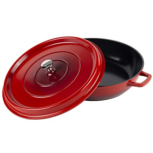 G.e.t. Ca-008-R/Bk Heiss Lightweight Cast Aluminum Braiser Pan / Casserole Dish, 4.5 Quart, Red #TOP6