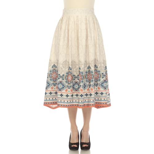 white mark Women's Pleated Skirt with Border Prints