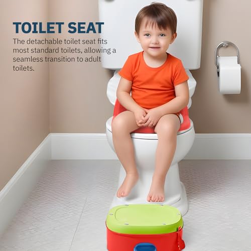 Image of Baybee 3-in-1 Baby Potty Training Seat | Comfortable & Safe Kids Potty Chair with Anti-Slip Toilet Seat, Removable Pot, Handles & Splash Guard | Potty Seat for Boys & Girls (Red)