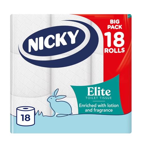 Nicky Elite Scented Toilet Tissue - 18 Rolls of White Toilet Paper 3-ply Talc Scent Softness to The Skin Enriched with Lotion Extra Value Pack 100% FSC Certified Paper