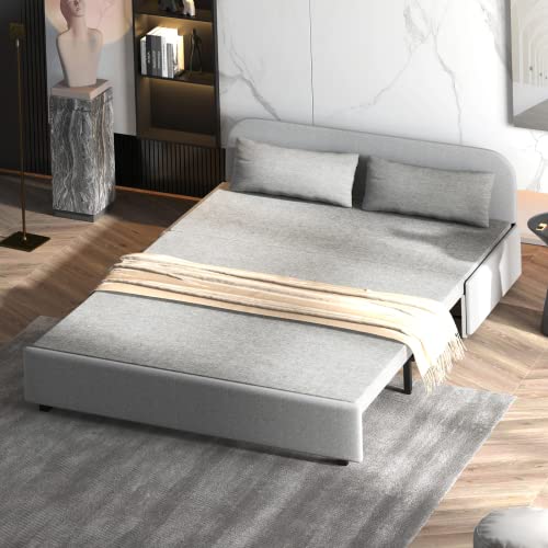 Zafly Twin Size Sleeper Sofa Couch Bed,Modern Pull Out Linen Sofa Bed,Convertible Sofa Bed With Cushions&Throw Pillows,Sofas For Living Room Small Couches Bed For Small Spaces,Light Gray #TOP4