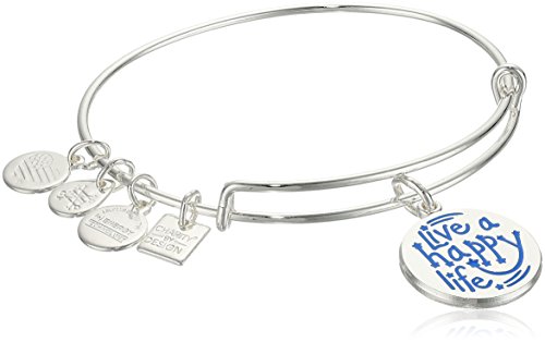 Alex and Ani Live a Happy Life Shiny Silver Bangle Bracelet