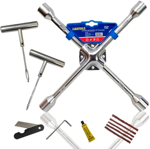 Kit Emergência Chave de Roda 14 Pol 17x19x21x23mm Reparo Pneu Fur...