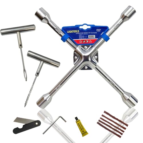 Kit Emergência Chave de Roda 14 Pol 17x19x21x23mm Reparo Pneu Fur...