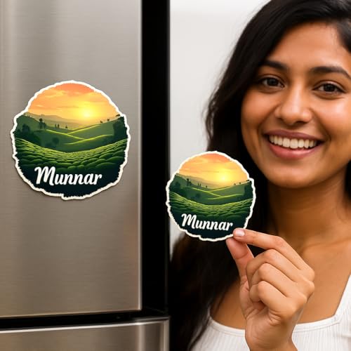 Image of Naxon Munnar Town Theme Souvenir Wooden Fridge Magnet for Refrigerator - Printed Fridge Magnet for Kitchen & Home Decor | Perfect Souvenir Gift | Size 3x3 in | Pack of 1