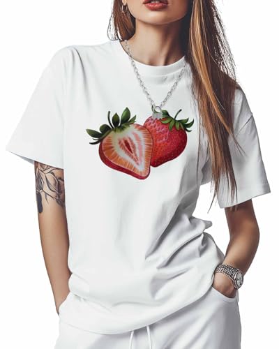 Strawberry Shirt for Women, Red Graphic Tee, Crewneck Short Sleeve T-Shirt, Cute Top for Casual Wear