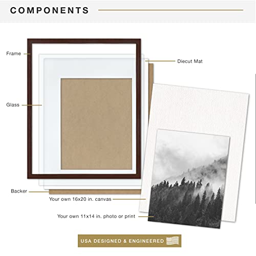 Image of MCS Gallery Wooden Frame for Canvas, Art Boards, Photos and more, Walnut, 16x20 with 11x14 Mat