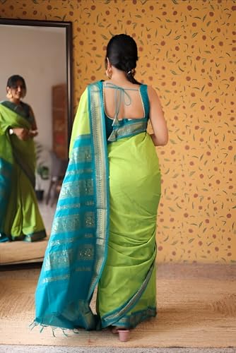 Image of Women's Kanjivaram Cotton Silk Saree South Indian Paithani Sari | gadwal cotton sarees with Zari Border and Blouse Piece - Suitable For All Indian Occasions and Festivals 191
