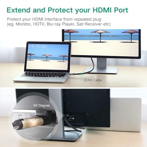 Image of HDMI Adapter 90 Degree 4K Male to Female HDMI Connector 90 Degrees Extender Right Angle 2 Pack Combo L Type HDTV Converter. (Coupler) Black.