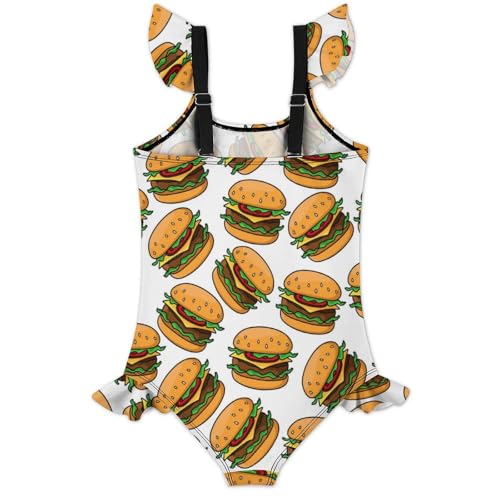 Image of Girls One Piece Swimsuit Macaroni Cheese Pasta Food Ruffles Swimwear Bathing Suits 3-12 Years